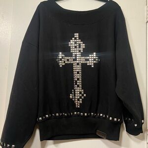 Black Studded Off Shoulder Sweater